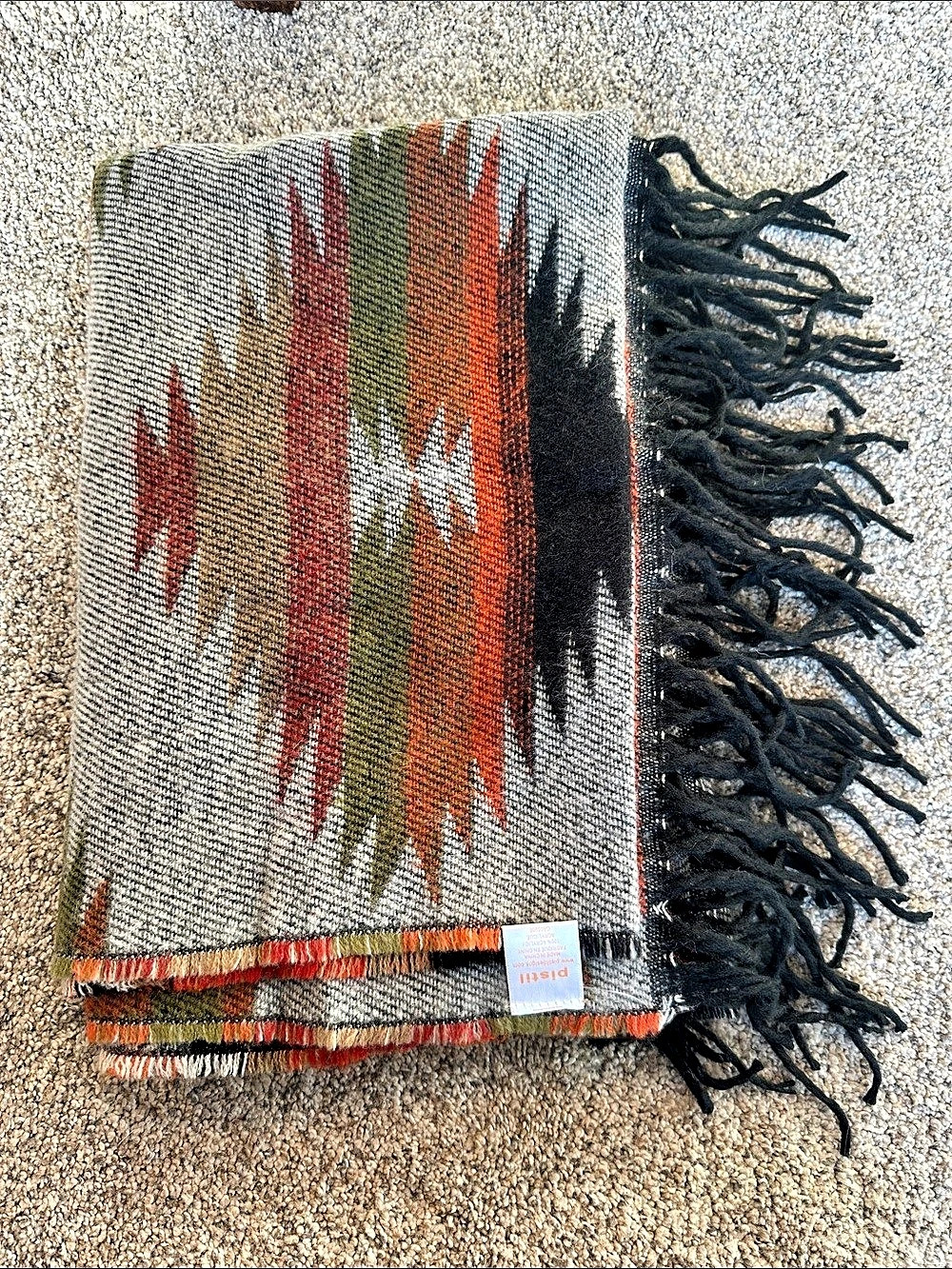 Pistil Mattea Scarf Mattea Geometric Fringed Scarf Gray & Orange